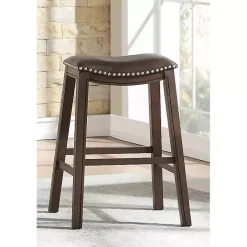 Kirklands Home Ella Saddle Bar Stool with Nailhead Trim Brown