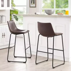 New Kirklands Home Faux Leather Bar Stools, Set of 2 Brown