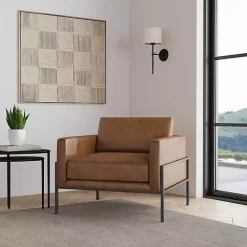 Best Kirklands Home Faux Leather Black Metal Accent Chair Brown