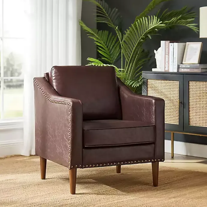 Discount Kirklands Home Faux Leather Bonita Accent Chair Brown