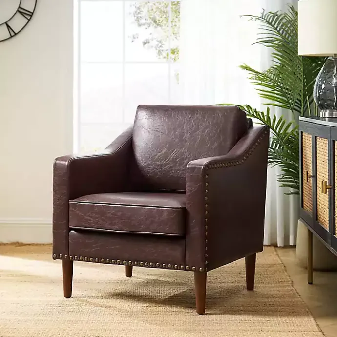 Discount Kirklands Home Faux Leather Bonita Accent Chair Brown