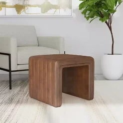 Clearance Kirklands Home Faux Leather Channeled Upholstered Ottoman Brown