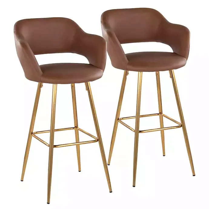 Discount Kirklands Home Faux Leather Marge Bar Stools, Set of 2 Brown