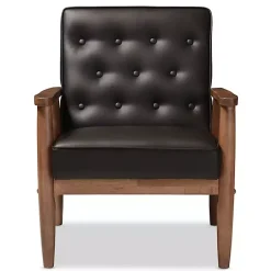 New Kirklands Home Faux Leather Mid-Century Modern Accent Chair Brown