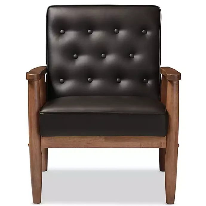 New Kirklands Home Faux Leather Mid-Century Modern Accent Chair Brown