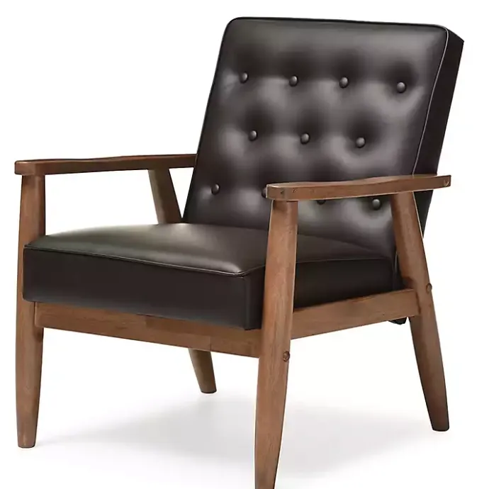 New Kirklands Home Faux Leather Mid-Century Modern Accent Chair Brown