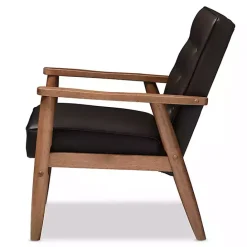 New Kirklands Home Faux Leather Mid-Century Modern Accent Chair Brown