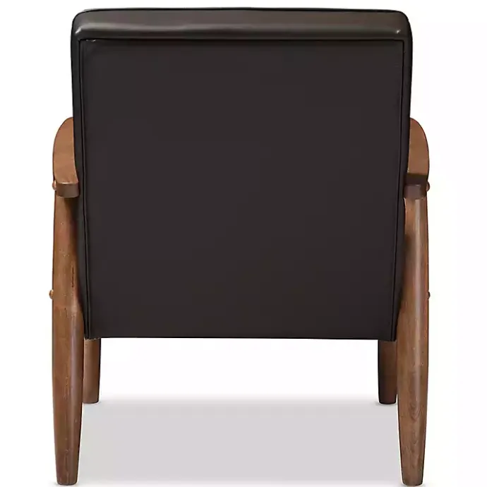 New Kirklands Home Faux Leather Mid-Century Modern Accent Chair Brown