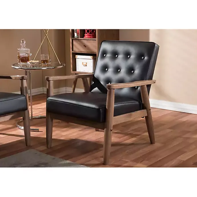 New Kirklands Home Faux Leather Mid-Century Modern Accent Chair Brown