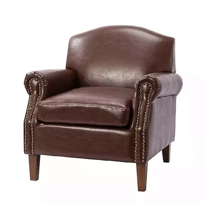 Online Kirklands Home Faux Leather Nailhead Taylor Armchair Brown