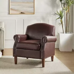 Online Kirklands Home Faux Leather Nailhead Taylor Armchair Brown