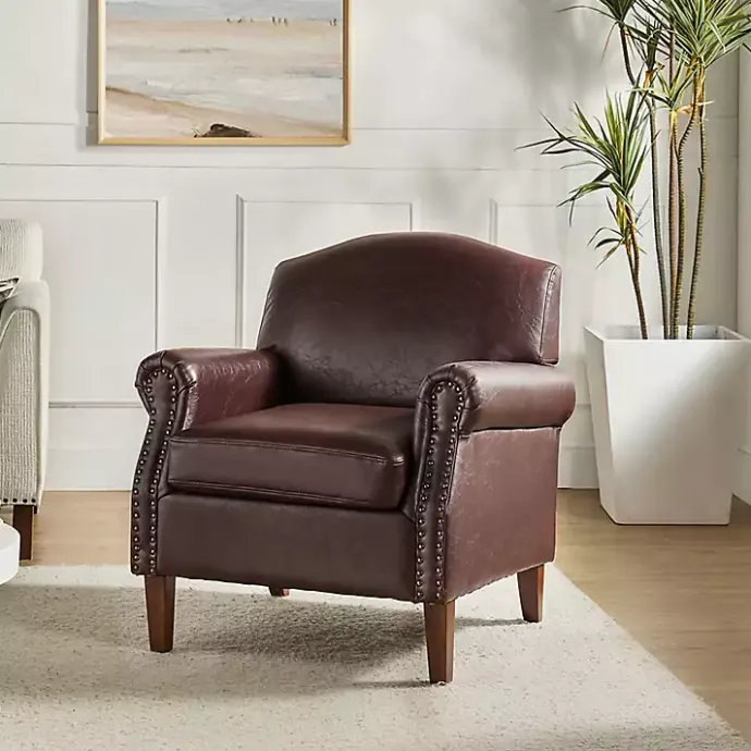 Online Kirklands Home Faux Leather Nailhead Taylor Armchair Brown