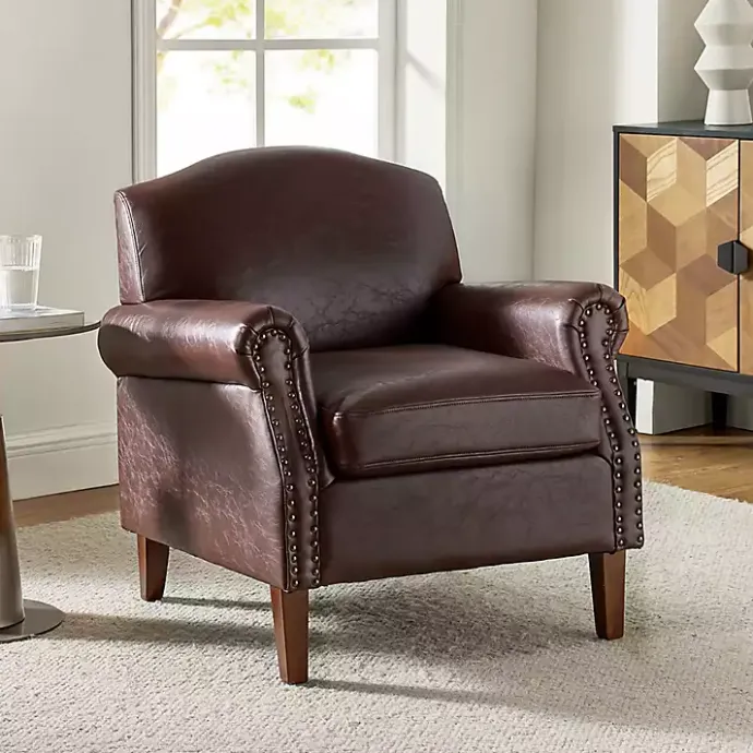 Online Kirklands Home Faux Leather Nailhead Taylor Armchair Brown