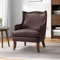 Clearance Kirklands Home Faux Leather Ophelia Accent Chair Brown