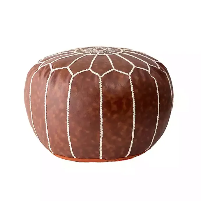 Kirklands Home Faux Leather Pouf Brown