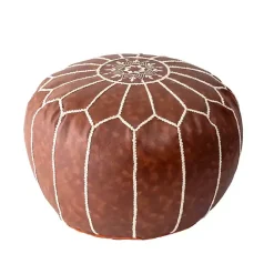 Kirklands Home Faux Leather Pouf Brown