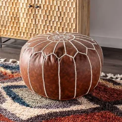 Kirklands Home Faux Leather Pouf Brown