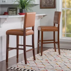 Sale Kirklands Home Brown Faux Leather Square Classic Bar Stool Tan