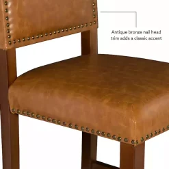 Sale Kirklands Home Brown Faux Leather Square Classic Bar Stool Tan
