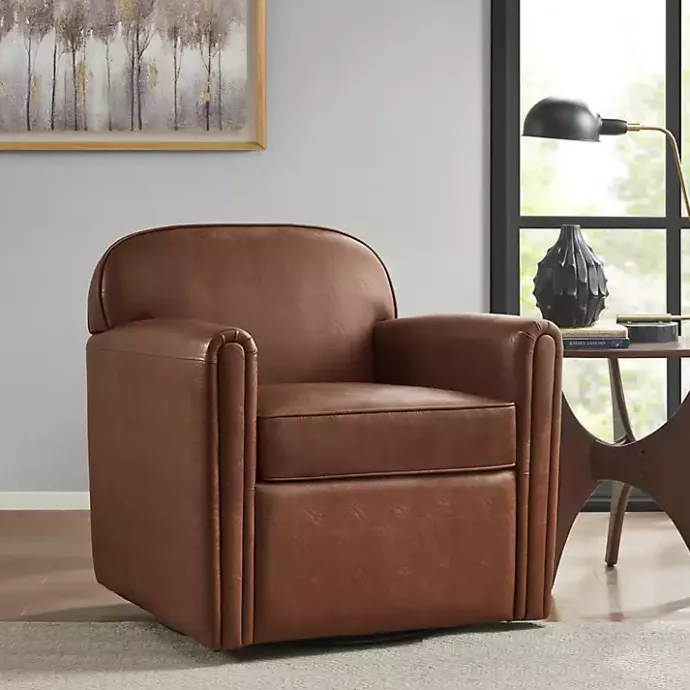 Online Kirklands Home Faux Leather Swivel Club Chair Brown