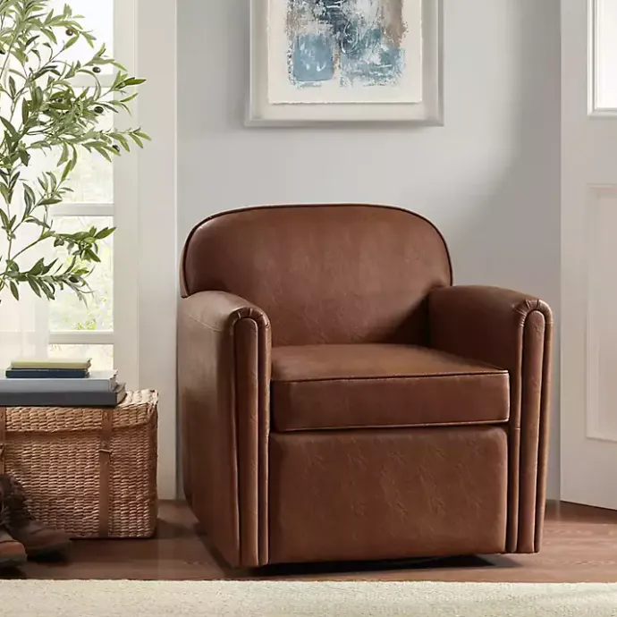 Online Kirklands Home Faux Leather Swivel Club Chair Brown