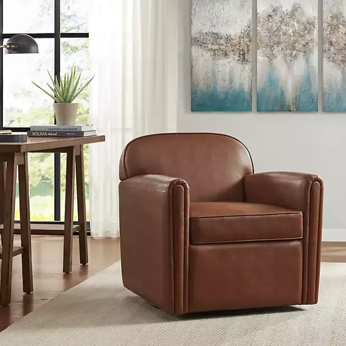 Online Kirklands Home Faux Leather Swivel Club Chair Brown