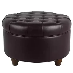 Best Kirklands Home Faux Leather Tufted Round Storage Ottoman Brown