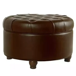 Best Kirklands Home Faux Leather Tufted Round Storage Ottoman Brown