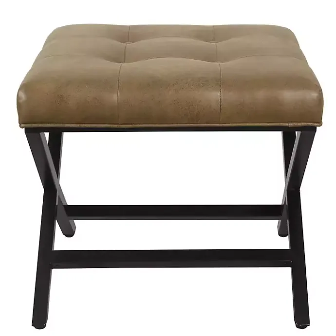 Online Kirklands Home Faux Leather Tufted X-Frame Bench Brown