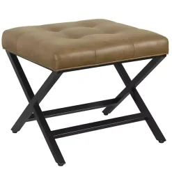 Online Kirklands Home Faux Leather Tufted X-Frame Bench Brown