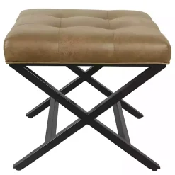 Online Kirklands Home Faux Leather Tufted X-Frame Bench Brown