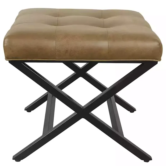 Online Kirklands Home Faux Leather Tufted X-Frame Bench Brown
