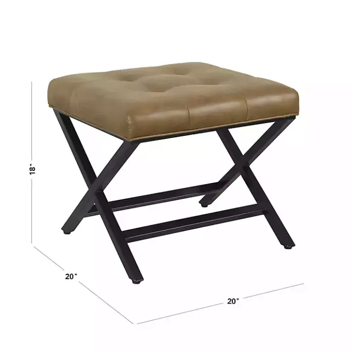 Online Kirklands Home Faux Leather Tufted X-Frame Bench Brown