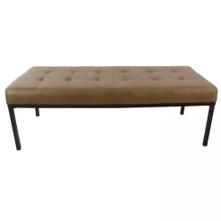 Online Kirklands Home Faux Leather Tufted Button Bench Brown
