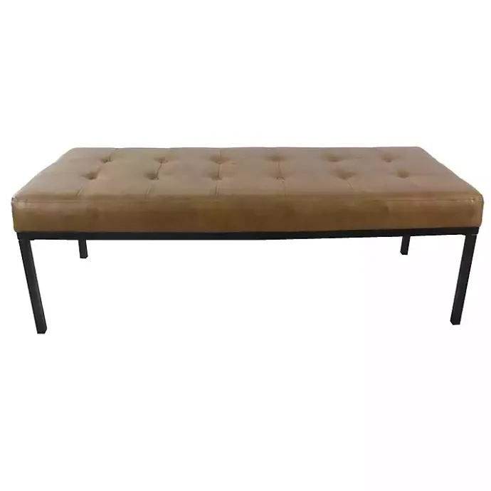 Online Kirklands Home Faux Leather Tufted Button Bench Brown