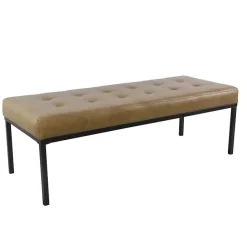 Online Kirklands Home Faux Leather Tufted Button Bench Brown