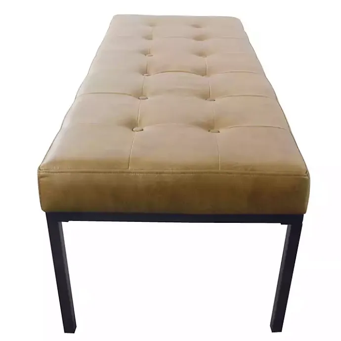 Online Kirklands Home Faux Leather Tufted Button Bench Brown