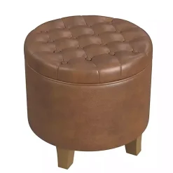 Online Kirklands Home Faux Leather Tufted Storage Ottoman Brown