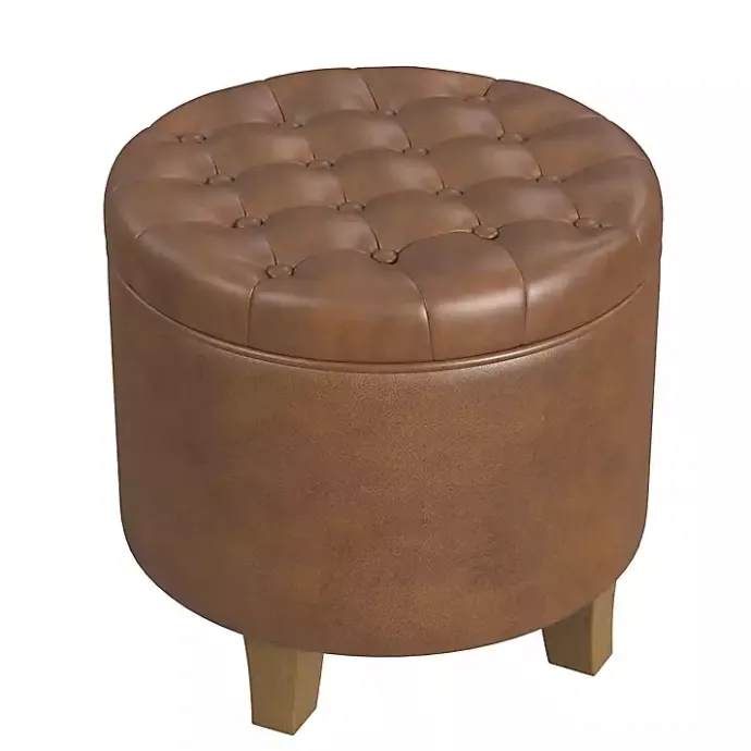 Online Kirklands Home Faux Leather Tufted Storage Ottoman Brown