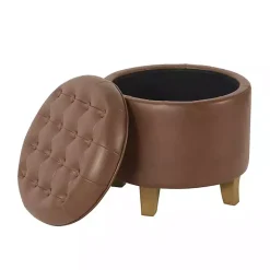 Online Kirklands Home Faux Leather Tufted Storage Ottoman Brown