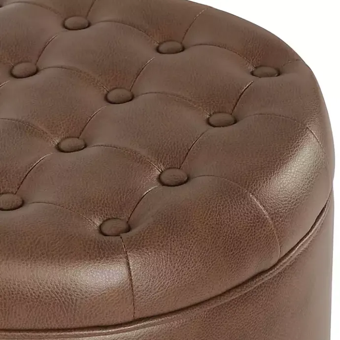 Online Kirklands Home Faux Leather Tufted Storage Ottoman Brown