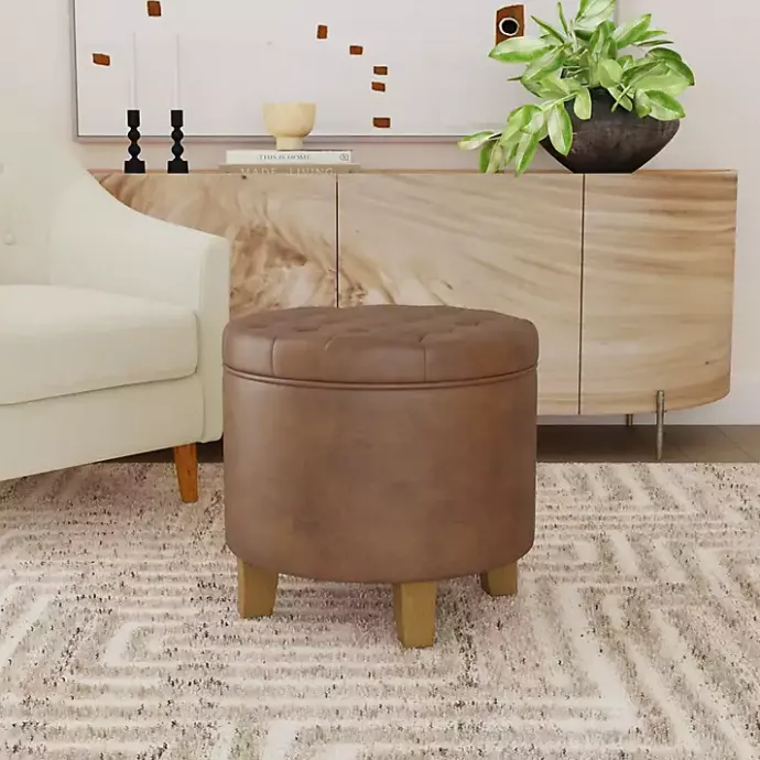 Online Kirklands Home Faux Leather Tufted Storage Ottoman Brown