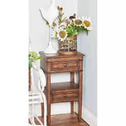 New Kirklands Home Fir Wood Tiered Side Table Brown