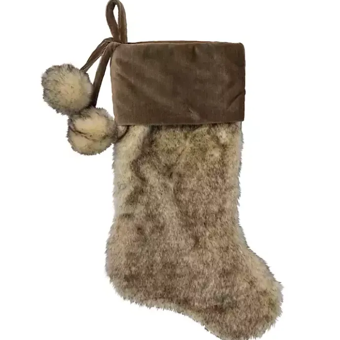 Online Kirklands Home Fur and Corduroy Pom Stocking Brown