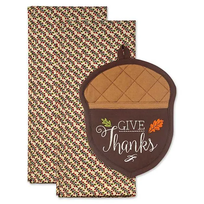 Sale Kirklands Home Give Thanks 3-pc. Potholder & Towel Set Brown