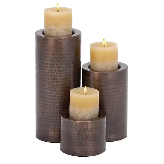 Hot Kirklands Home Hammered Metal Candle Holders, Set of 3 Brown