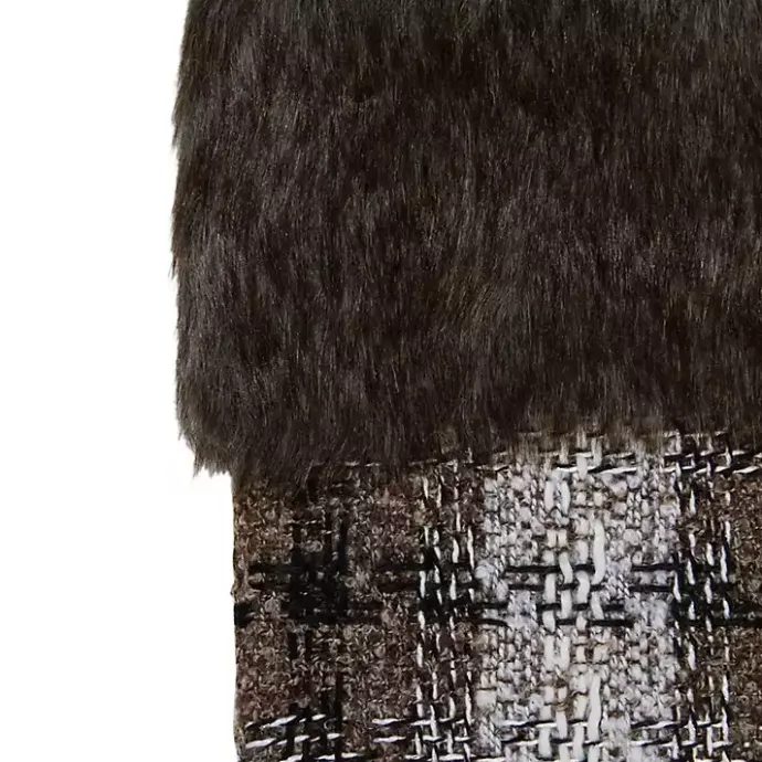 Kirklands Home Brown Knitted Plaid Fur Cuff Stocking