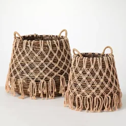 Discount Kirklands Home Macrame Overlay Baskets, Set of 2 Brown