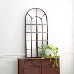 Best Kirklands Home Metal Arch Frame Windowpane Wall Mirror Brown