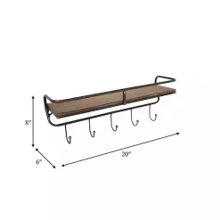 Hot Kirklands Home Brown Metal Frame Wood Wall Shelf with Hooks